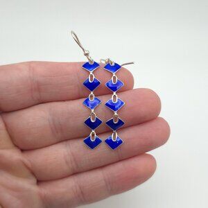 Sterling Silver Blue Enamel Long Earrings A1293